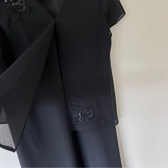 Karin Stevens Black Chiffon Embellished Embroidered Maxi Formal Dress Size 12 - Picture 10 of 11